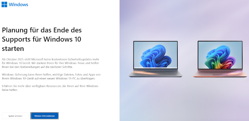 Der Support für Ihren PC unter Windows 10 eingestellt